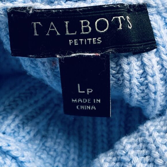 Talbots Sweater Size Large Petite Baby Blue Split Cowl Neck Rib Knit Preppy - Picture 6 of 7